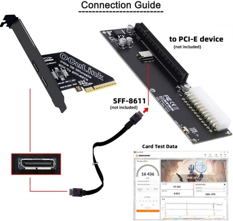 CY Adapter PCI-Express 4.0 PCIE 8X Detachable to Dual Oculink SFF-8612 SFF-8611 VROC Raid0 Adapter for U.2 SSD eGPU External Graphics Card Dock - Image 4
